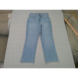 Kuhl Jeans Women 6 Regular Blue Denim Stretch Light Washed Drawstrings Raw Hem